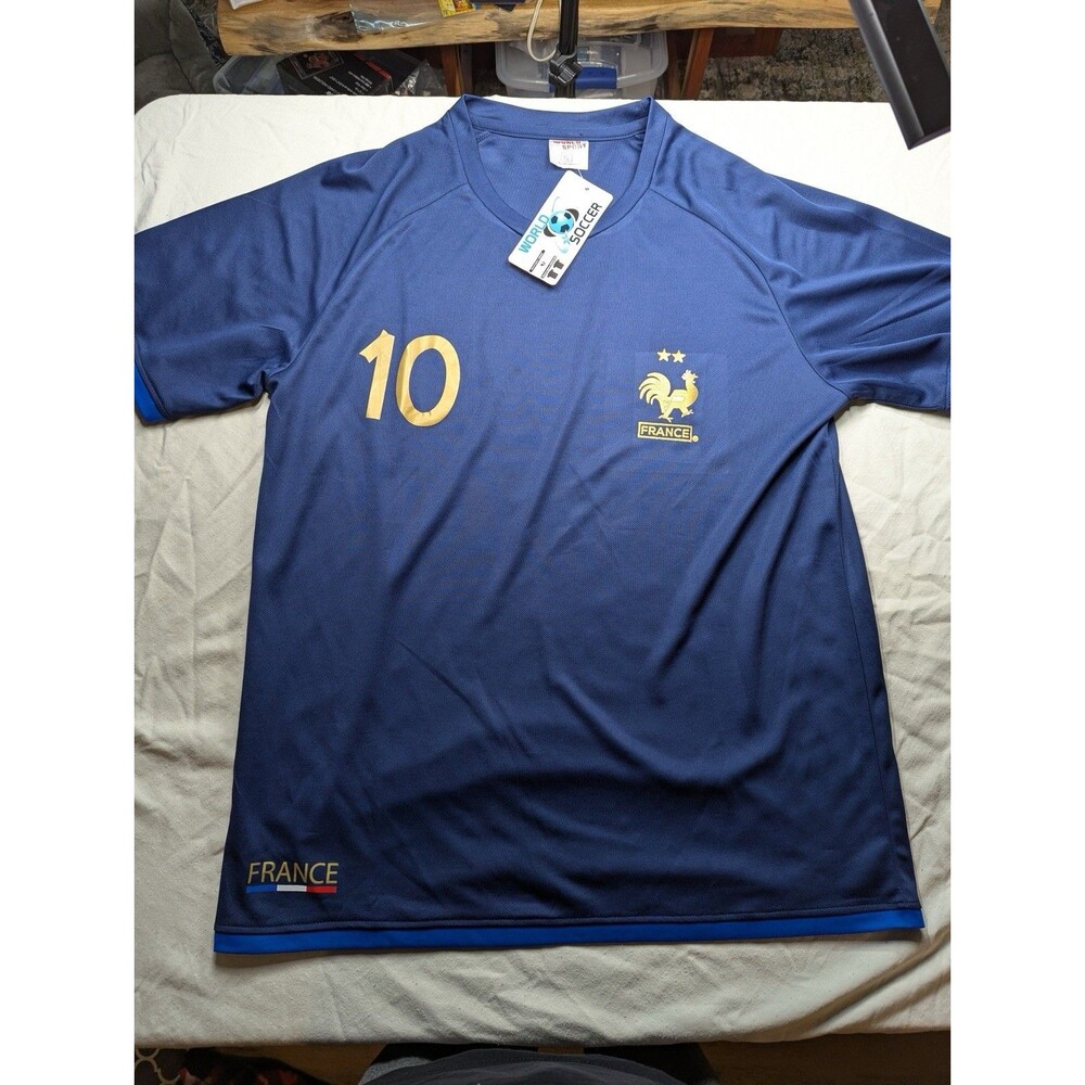 Kylian Mbappe #10 France Soccer Jersey XL Navy Gold World Cup Football Shirt